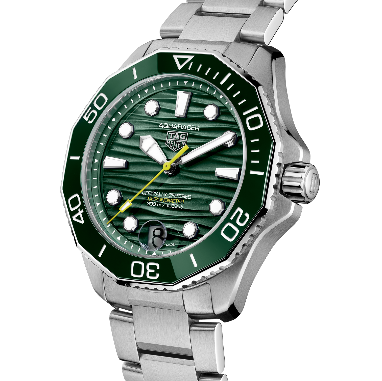 TAG Heuer Aquaracer Professional 300 Date Watch with Green Dial and Polished Steel Bracelet